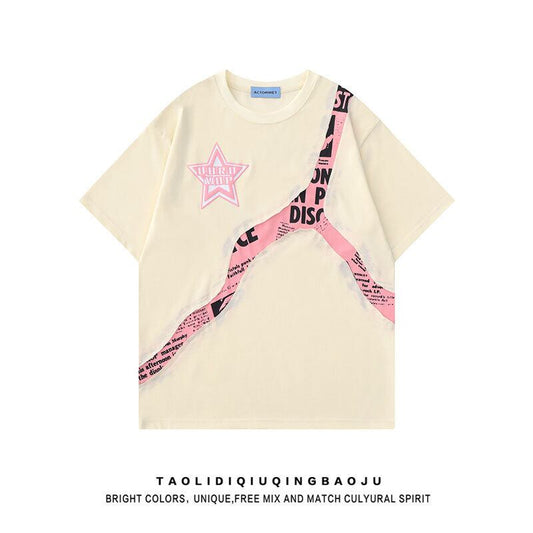 【逃離地球シリーズ】★Tシャツ★ 3color トップス 半袖シャツ 男女兼用 メンズ 星 アプリコット ブラック ホワイト