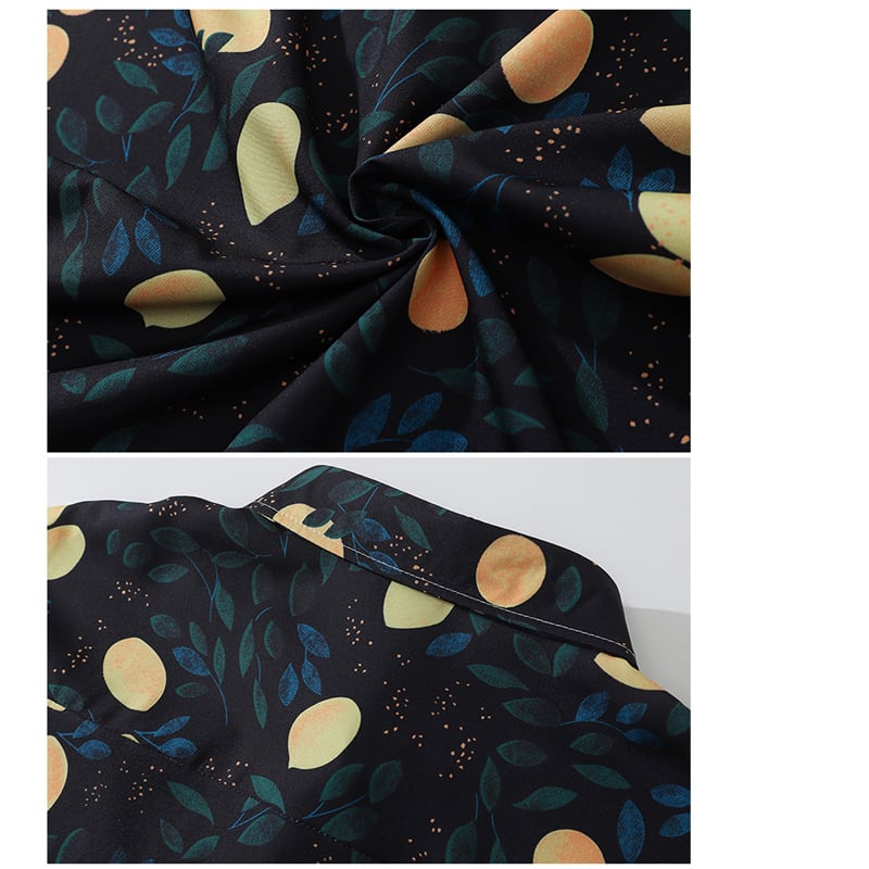 [TRAVEL ISSUANCE Series] ★Long Sleeve Shirt★ Floral Shirt Tops Print Black Blue Yellow Leaves ML XL 2XL Unisex Men's