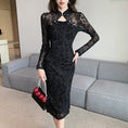 Load image into Gallery viewer, [AL Fashion Series] ★Cheongsam dress★ Chinese style dress, slimming, sexy, improving temperament, black, black
