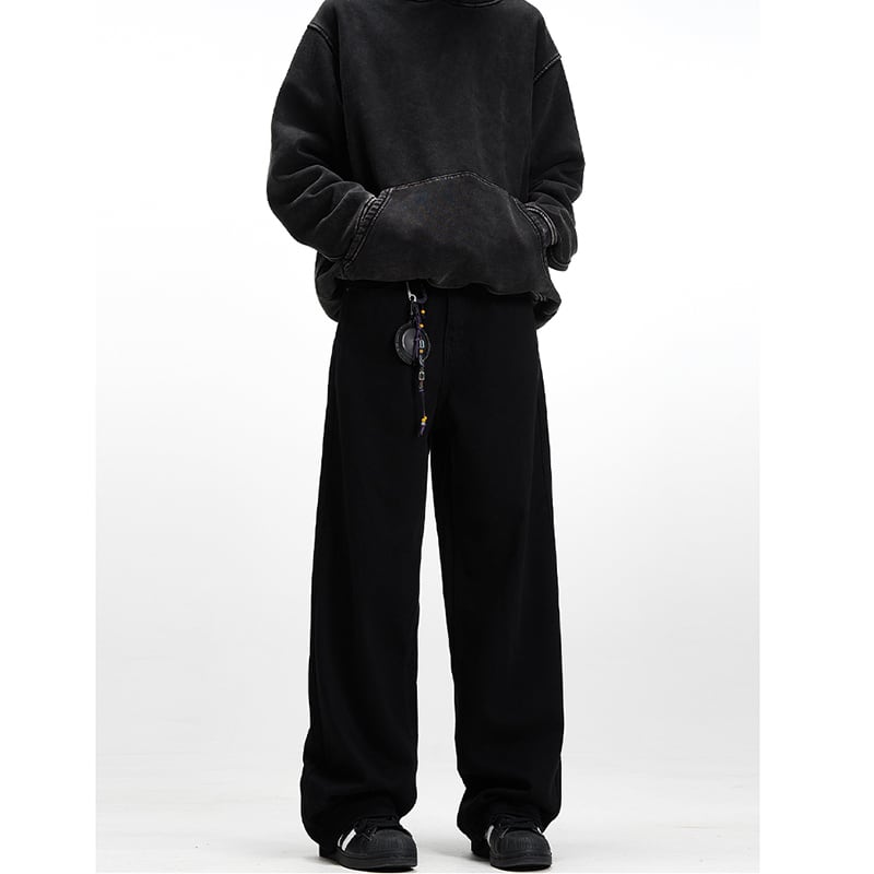 [Mr Bense Series] ★Denim Pants★ Embroidered Bottoms Trousers Unisex Men's Simple Black