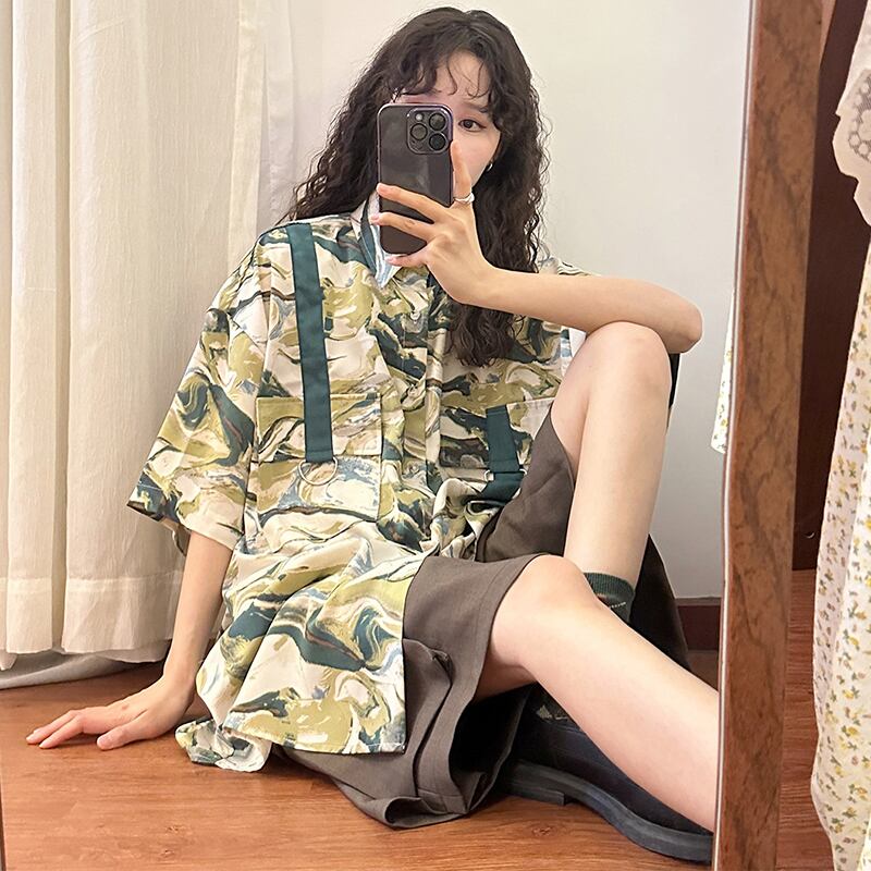 [UATONLINE Series]★Shirt★ Tops Print Fashion Unisex Men's Summer Clothes Cute Short Sleeve Shirt