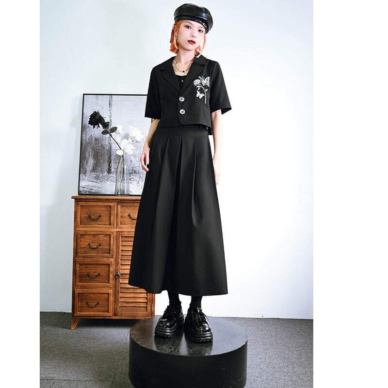 [Kokaisha---Kabunji series] ★China style skirt★ Bottoms Plain Easy to match Black Black S M L XL