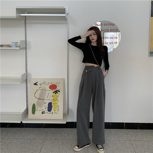 [Left Sister Series]★Gaucho Pants★ Casual Pants 2color Plain High Waist SML Slimming Fashion