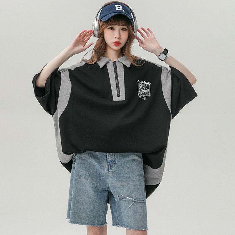 【NANSHIシリーズ】★Tシャツ★ トップス POLOシャツ 2color 男女兼用 メンズ POLOネック 配色 ゆったり カジュアル