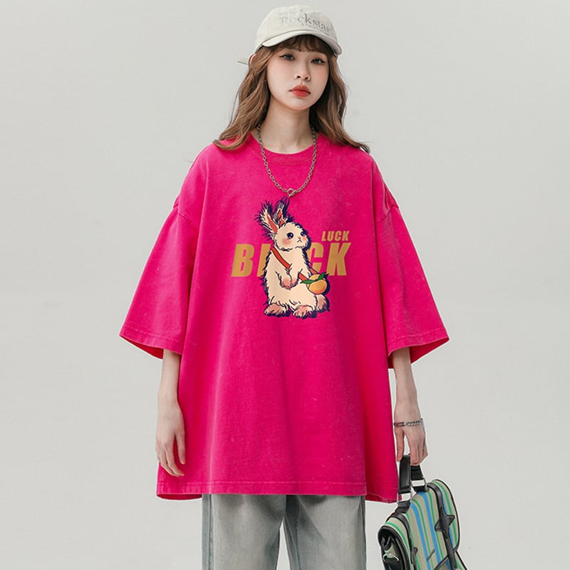 [YOUHAN Series]★T-shirt★ 4color Tops Unisex Men's Short Sleeve Tops Retro Loose Rabbit Rabbit