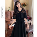 Load image into Gallery viewer, [Dong Xiaojie Series] ★Dress★ Large size lace chiffon switching black black V neck short sleeve summer
