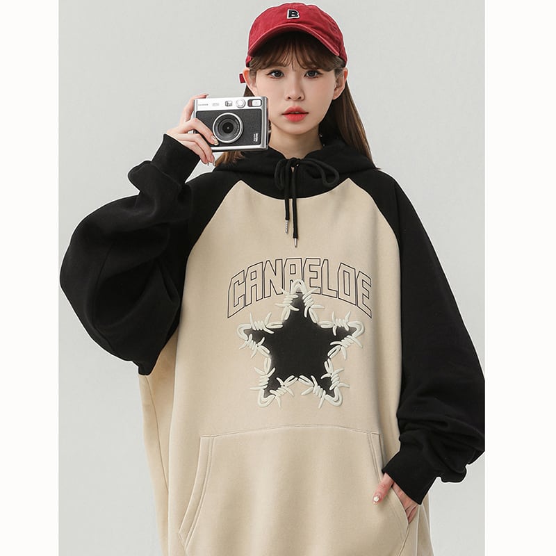 [Fujiiman Series] ★Parker★ 2color long sleeve tops star pattern unisex men's color scheme cute easy to match ML XL 2XL