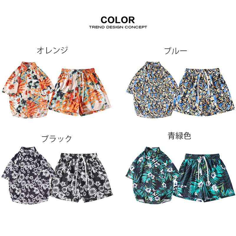 [BIGEMAN Series]★Setup★ Shirt + Shorts 4color Unisex Men's Large Size Aloha Shirt