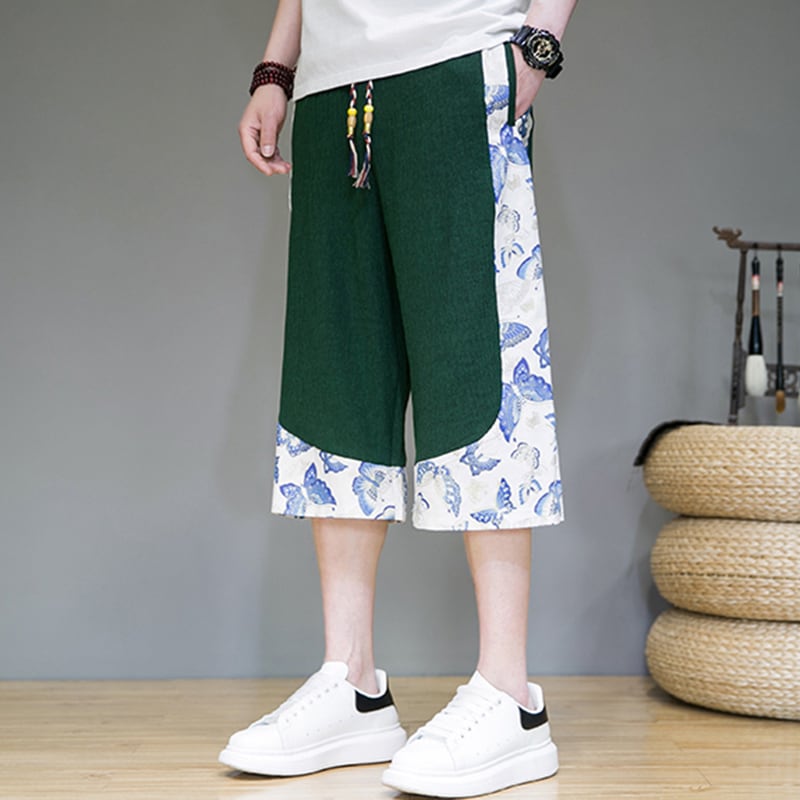 [JUNYI Series]★China style trousers★ 3color bottoms trousers casual pants unisex men's large size switching 3/4 length short length pants