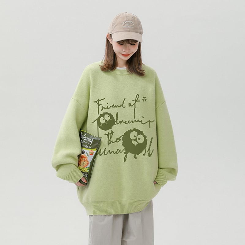 [Fujiiman Series]★Sweater★ 4color Knit Tops Cartoon Unisex Men's Black Red Green White