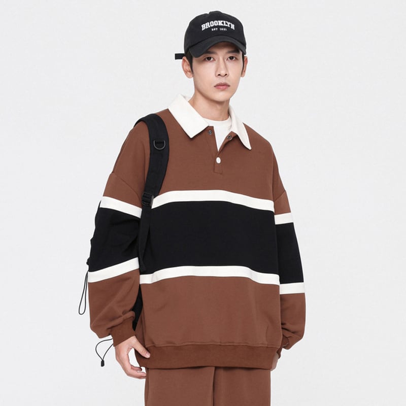 [DLSJ Series] ★Tops★ 4color POLO neck Unisex Men's long sleeve tops Color scheme Spring clothes Autumn clothes Easy to match