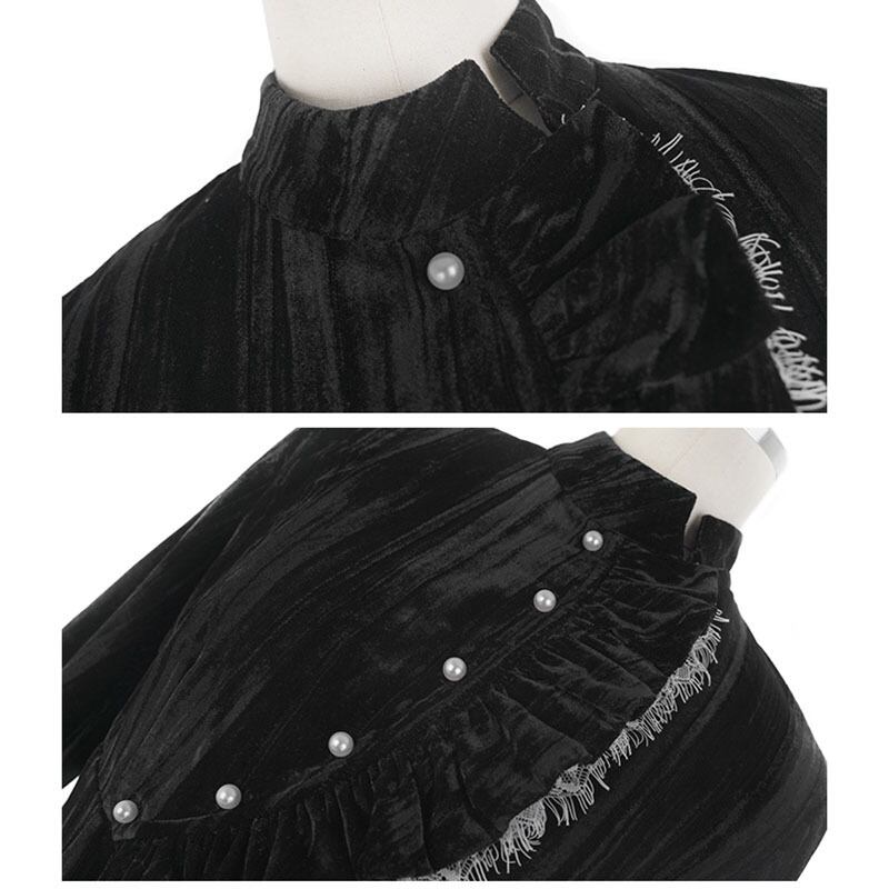 [Da Qinglong Shu Series] ★China style dress★ Improved cheongsam dress velvet long length black black improves temperament