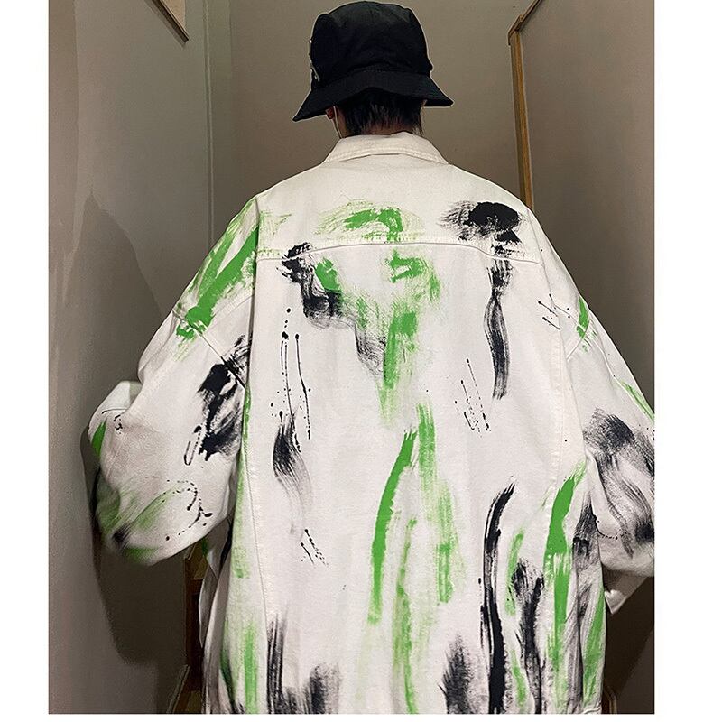 [YESE Series] ★Jacket★ 2color Denim Outerwear Graffiti Unisex Men's Stylish Spring Clothes Black White