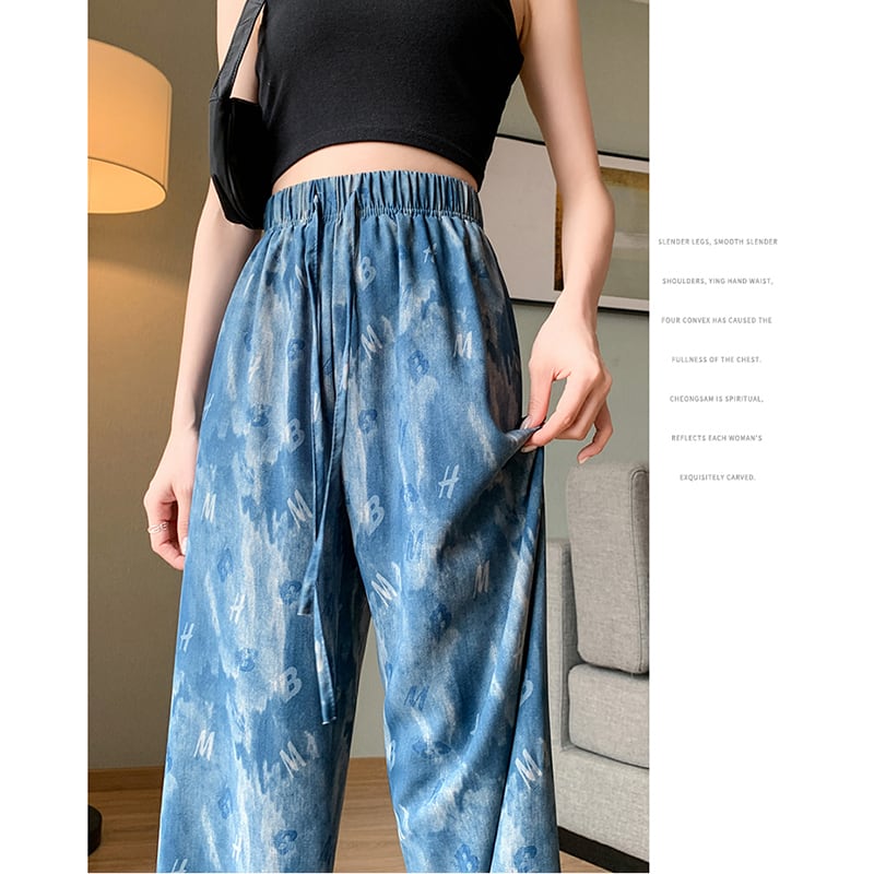 [FENGLIN Series] ★Casual Pants★ Bottoms Trousers Cool Blue Blue Slimming Alphabet