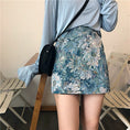 Load image into Gallery viewer, [YANGYANG Series] ★Mini skirt★ Bottoms Floral pattern skirt Oil painting style skirt Large size Blue Blue
