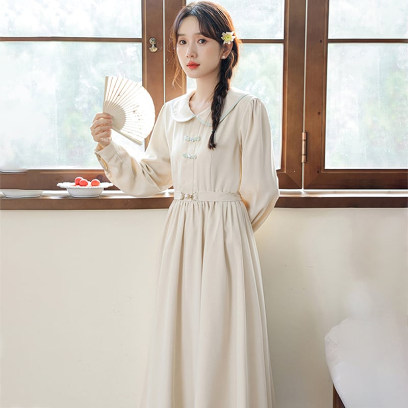 [Brown Girl Series] ★Chinese style dress★ Long sleeve dress, slimming, ladies, simple, commuting, date