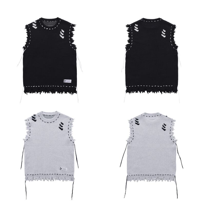 [HTTAOSUP Series] ★Vest★ 2color Tops Knit Unisex Men's Sleeveless Black Gray Fashion