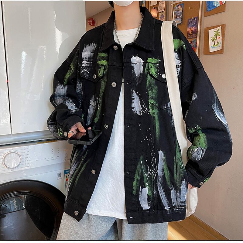 [YESE Series] ★Jacket★ 2color Denim Outerwear Graffiti Unisex Men's Stylish Spring Clothes Black White