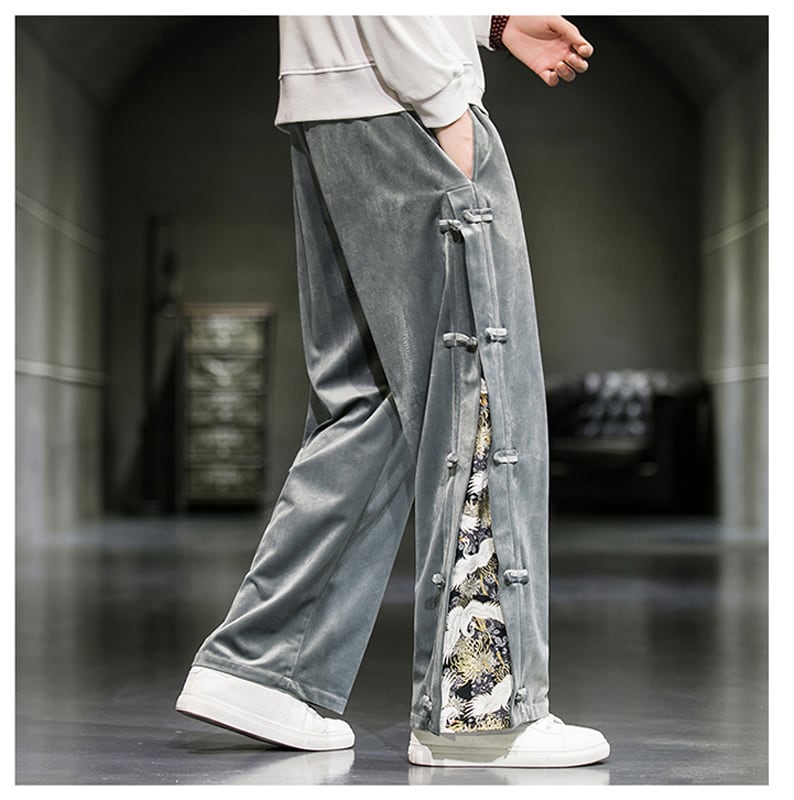 [PINZHI Series]★China style trousers★ 2color black or gray brushed lining casual pants crane thick warm