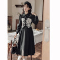 Load image into Gallery viewer, [Shukunsho series] ★China style dress★ 2color fake layered ladies cute retro autumn clothes black coffee color
