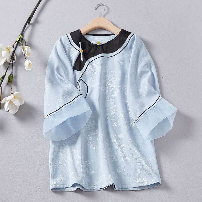 [Chaiyuan Series] ★Chinese style tops★ Shirt Improves temperament Improved Tang suit Thin Republic style Blue Blue Summer clothes