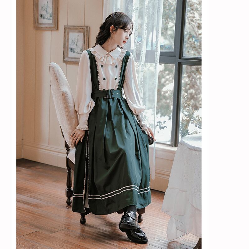 [QLD Series]★Dress★ Fake layered dress Improves temperament Green Green SML XL Cute