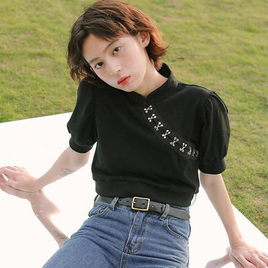 [Yangji Great Dream Series] ★Chinese style T-shirt★ Tops, short sleeves, black, slimming, simple, Chinese clothes, summer clothes