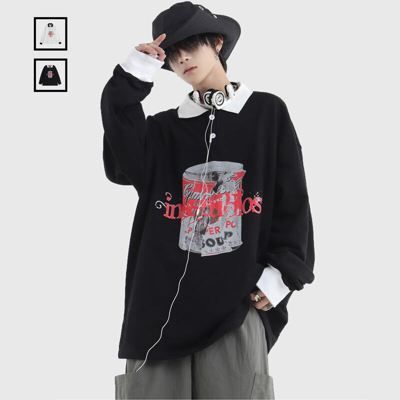 【Istudios シリーズ】★トップス★ 2color POLOネック ブラック ホワイト 黒 白 長袖トップス 春服 S M L XL