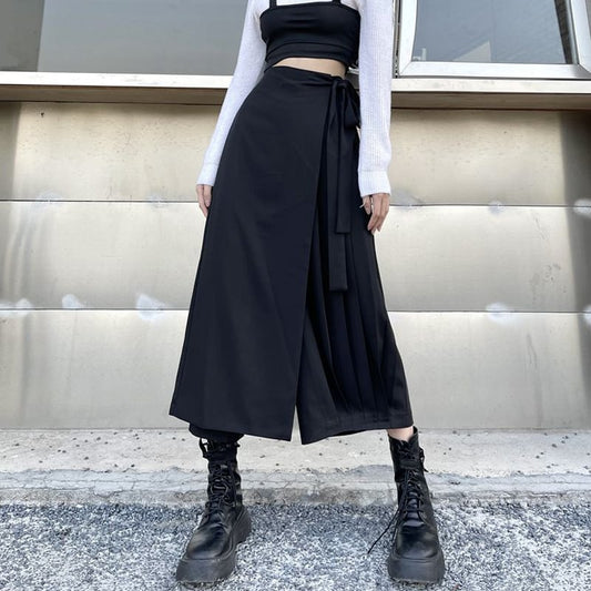 [Modern People Series]★Culotte Skirt★ Fake Layered Harajuku Style Plain Black Black SM Fashion