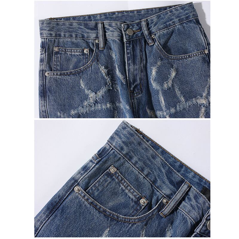 [BIGEMAN Series]★Denim Pants★ Unique Bottoms Trousers Men's Large Size Distressed Blue Blue