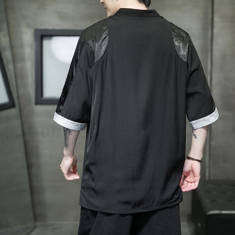 [JUNYI Series]★China style T-shirt★ Tops 2color Unisex Men's Large Size Embroidery Thin Dragon