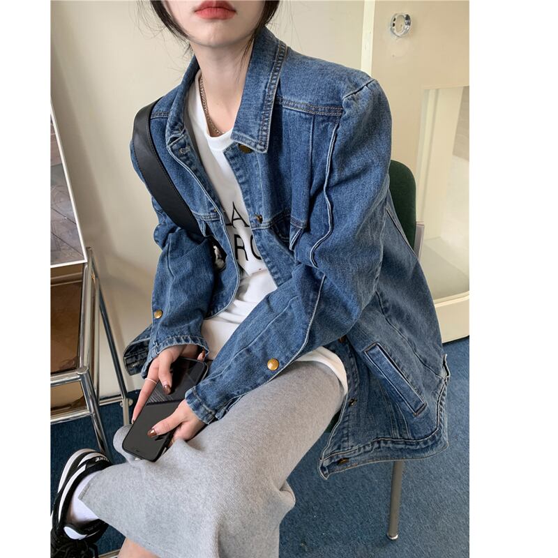 [KEKELI Series]★Denim Jacket★ Outerwear Spring Clothes Retro Loose Easy to Match Blue Blue