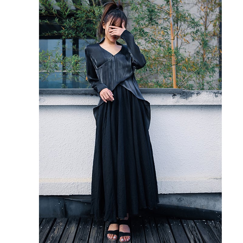 [Daiseiryusu Series] ★Long length skirt★ Plain A-line high waist Black Easy to match