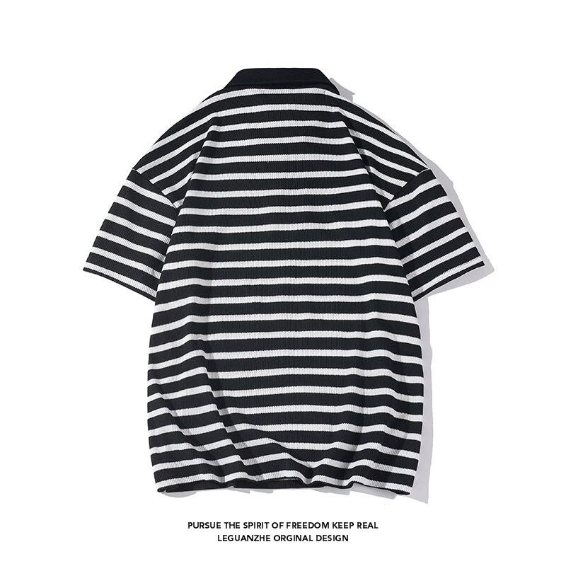 [BIGEMAN Series]★Polo shirt★ Tops 2color Unisex Men's Large size Striped pattern Horizontal stripes