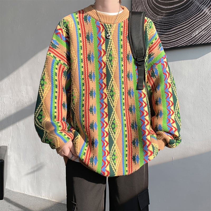 [ZHUIYI Series] ★Sweater★ 2color Knit Tops Unisex Men's Large Size Ethnic