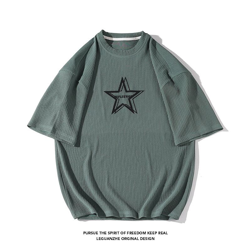 [BIGEMAN Series]★T-shirt★ Tops 3color Unisex Men's Large Size Simple Short Sleeve Star