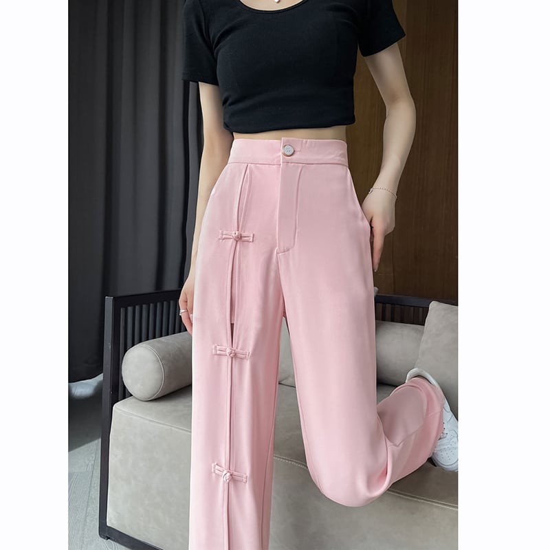 [FENGLIN Series]★China style pants★ 2color bottoms Chinese button casual pants large size pink black