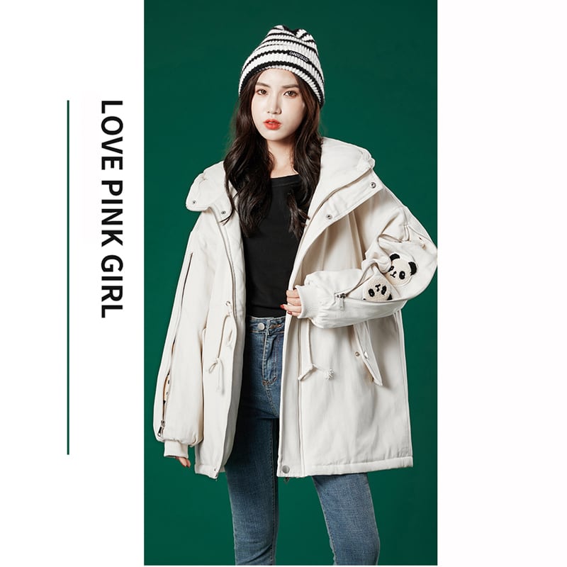 [YICHAN Series]★Winter Coat★ 3color Outer Panda with Hat Winter Clothes Cotton Coat Black Beige Blue