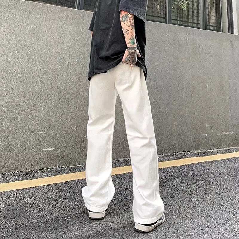 [MGJM Series]★Denim Pants★ 2color Bottoms Trousers Unisex Men's Slimming Black White Easy to match