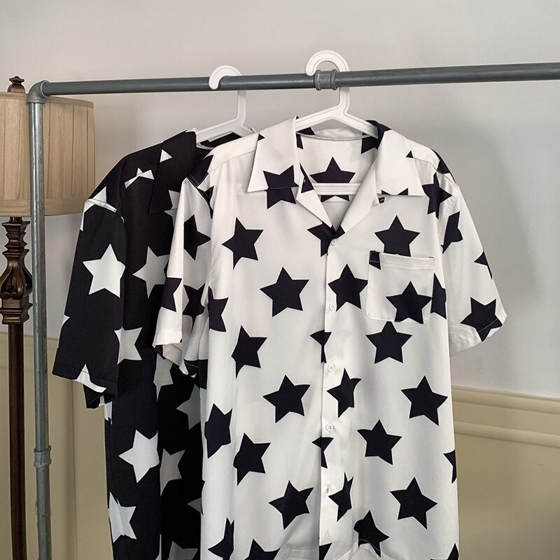 [Illustrated Series]★Shirt★ 2color Tops Star Print Fashion Unisex Men's Summer Clothes Cute Short Sleeve