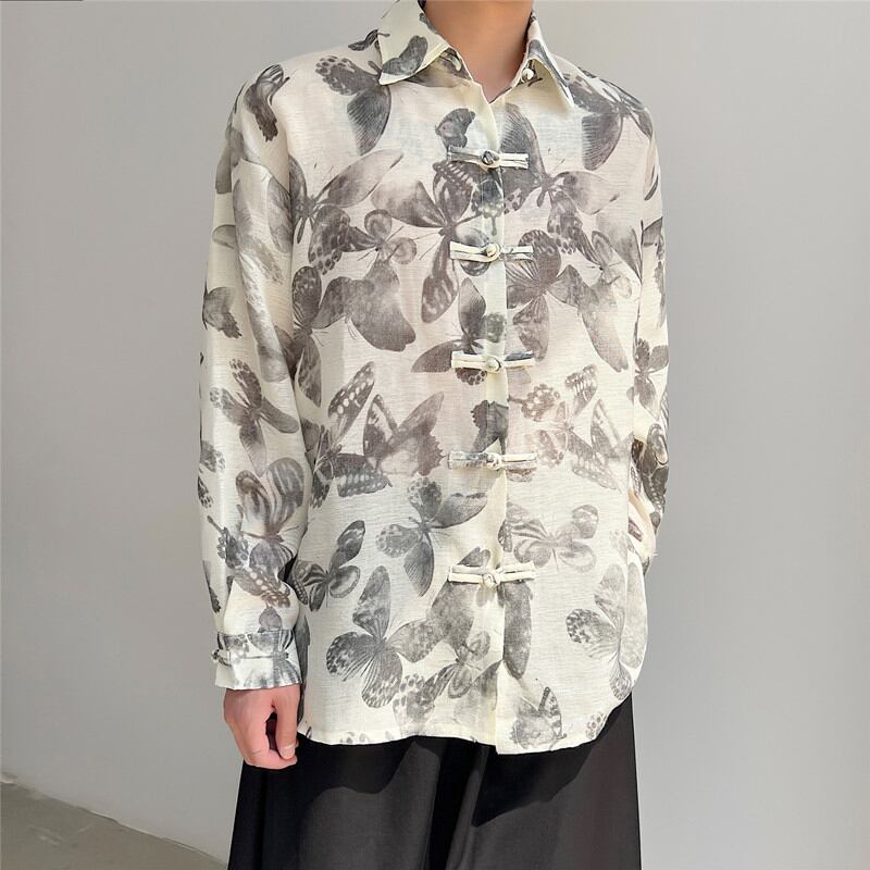 [Illustrated series] ★Chinese style shirt★ 2color floral pattern tops Chinese clothes easy to match ML XL casual