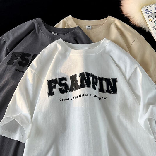 [BIGEMAN Series]★T-shirt★ Tops 4color Unisex Men's Large Size Simple Black Gray White