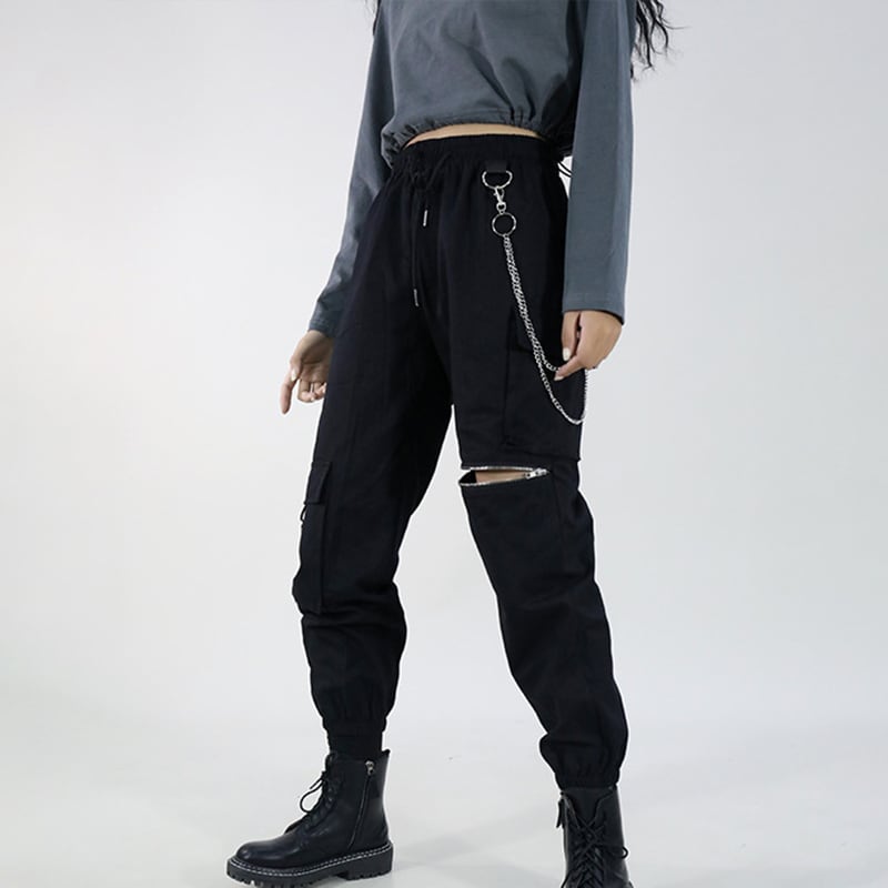 [MISSIN STUDIO Series] ★Casual Pants★ Pants with Chains Bottoms Black Black Autumn Clothes Slimming Stylish