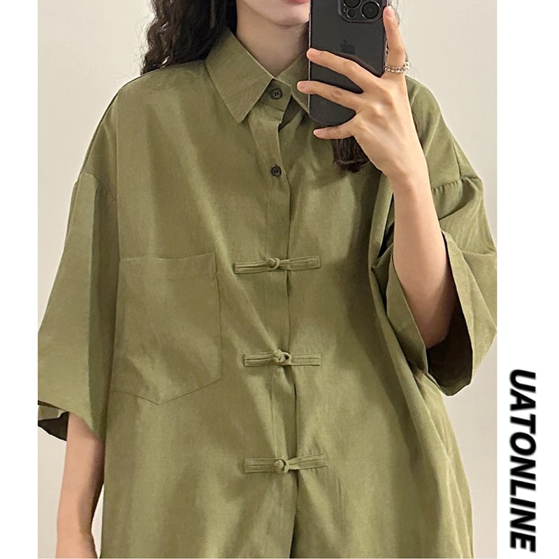 [UATONLINE Series]★China style shirt★ 2color tops China button unisex men's color scheme green black blue