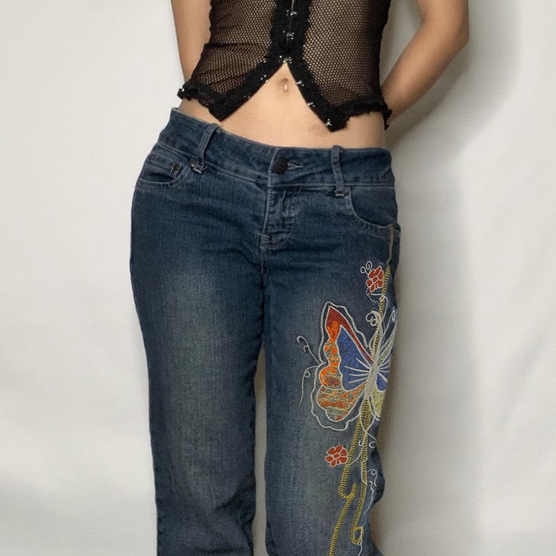 [ROCK MORE Series] ★Denim Pants★ Bottoms Butterfly Fashion Ladies Blue Blue SML Easy to match