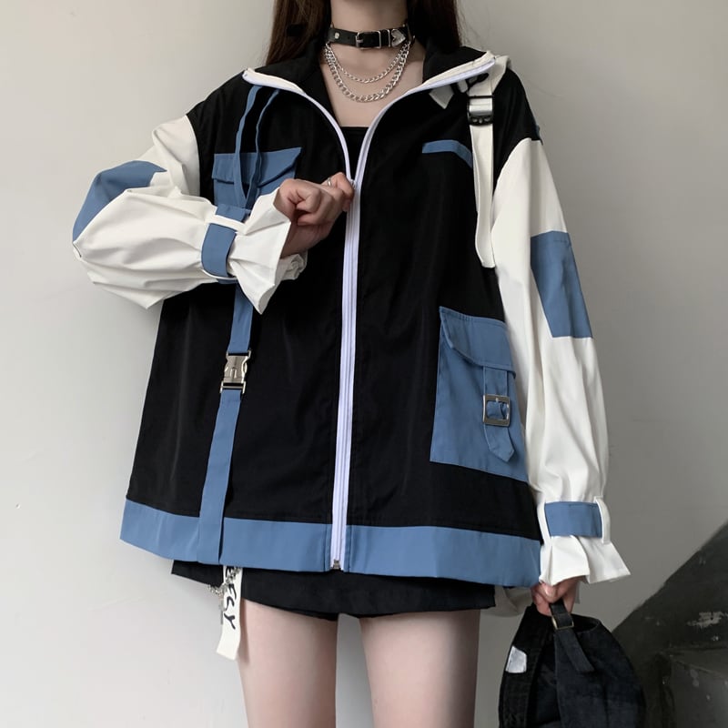 [Momoko Sakura Series] ★Jacket★ Outerwear cute color scheme original white blue black easy to match ladies