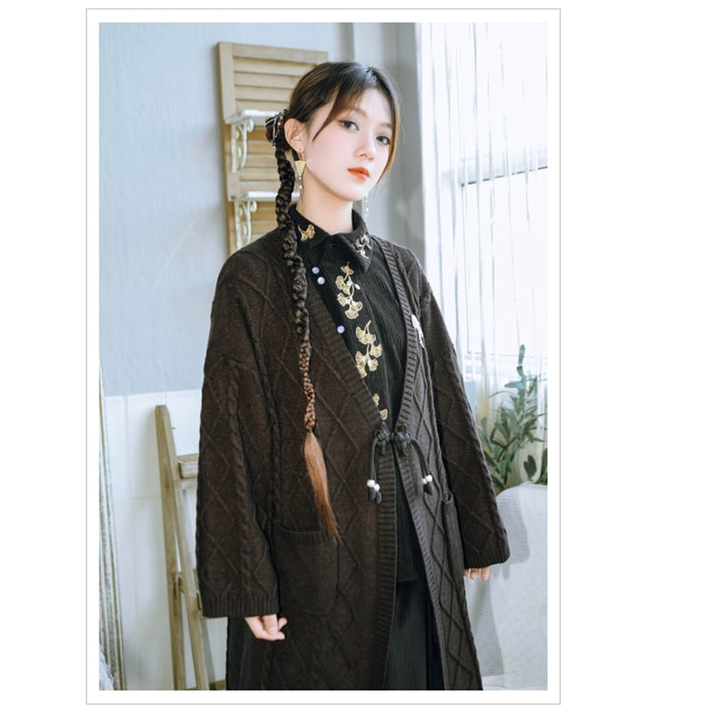 [Kokaishan --- Wakagi Gin Series] ★China style coat★ Cardigan long length knit outerwear