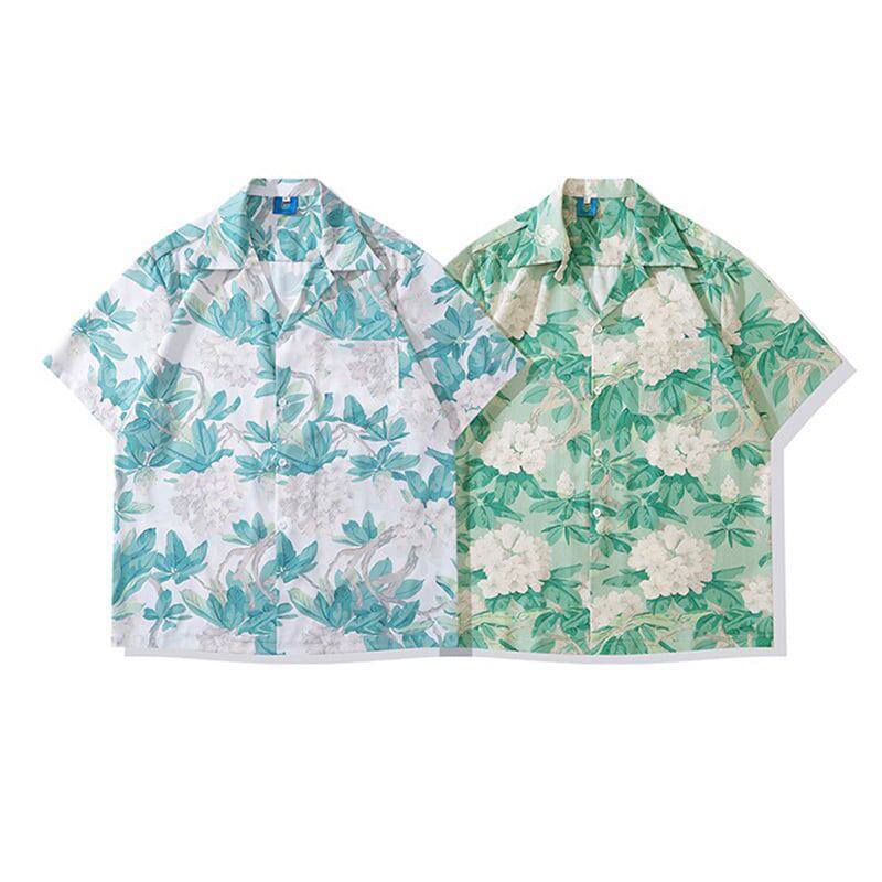 [JINKESEN Series]★Shirt★ 2color Aloha Shirt Okinawa Hawaii Tops Short Sleeve Shirt Unisex Men's Floral Pattern Shirt Green