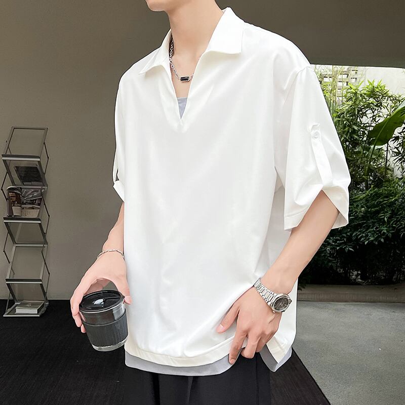 [BIGEMAN Series]★POLO Shirt★ 3color Tops Short Sleeve T-shirt Unisex Men's Large Size V Neck Casual Plain