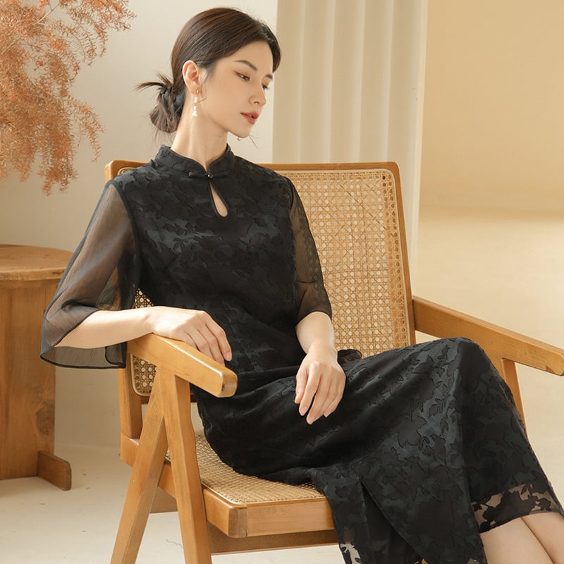 [FENDAI Series]★Chinese style dress★ Improved Chinese dress Summer clothes Elegant Chinese clothes Tang suit Black Black